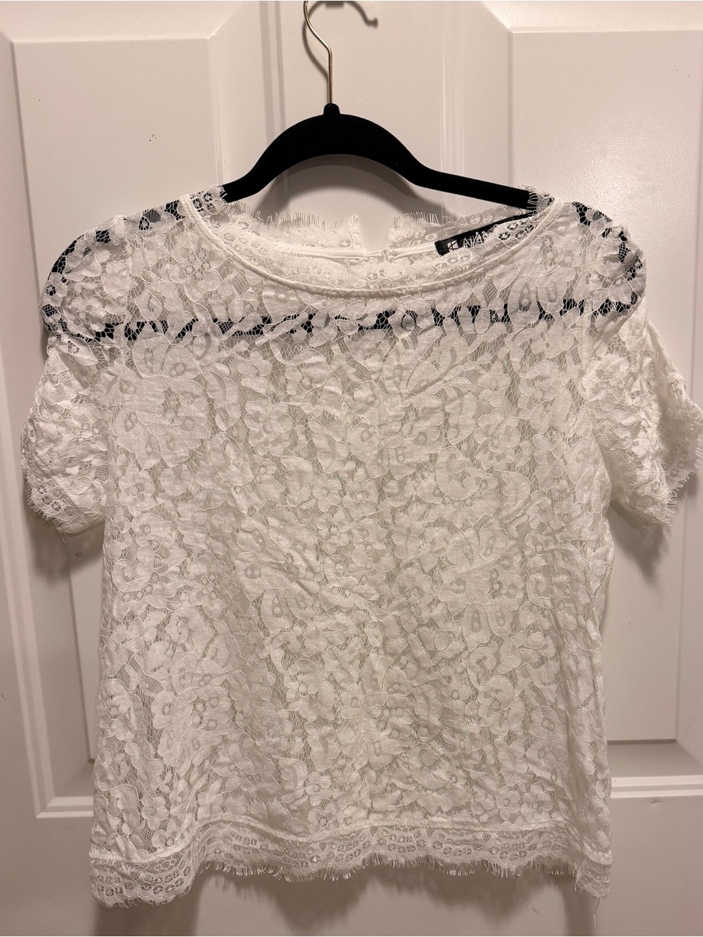 Allegra K White Floral Lace Short Sleeve Blouse